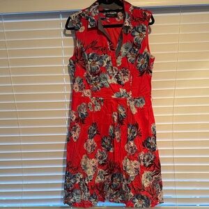 Ellen Tracy Red Floral Midi Dress